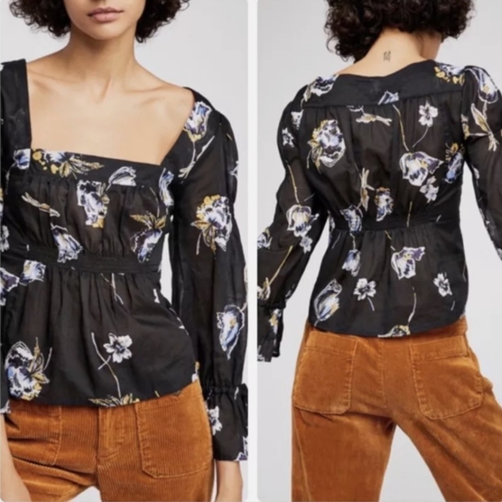 Free People Cherish the Light Long Sleeve Floral Print Top- size M